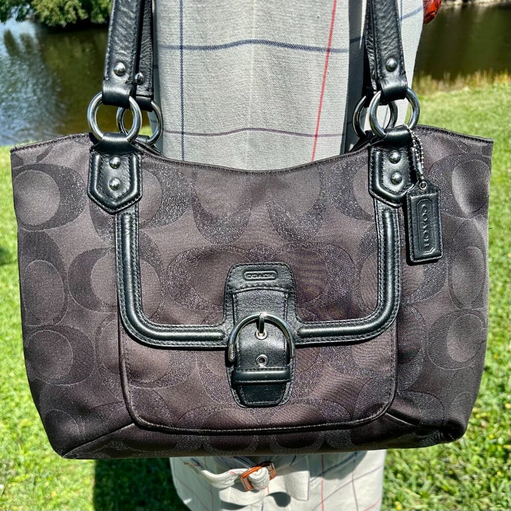 SOLD NWT COACH Campbell Belle Signature Lurex Carryall Shoulder Tote Black 26246 - Picture 2 of 16